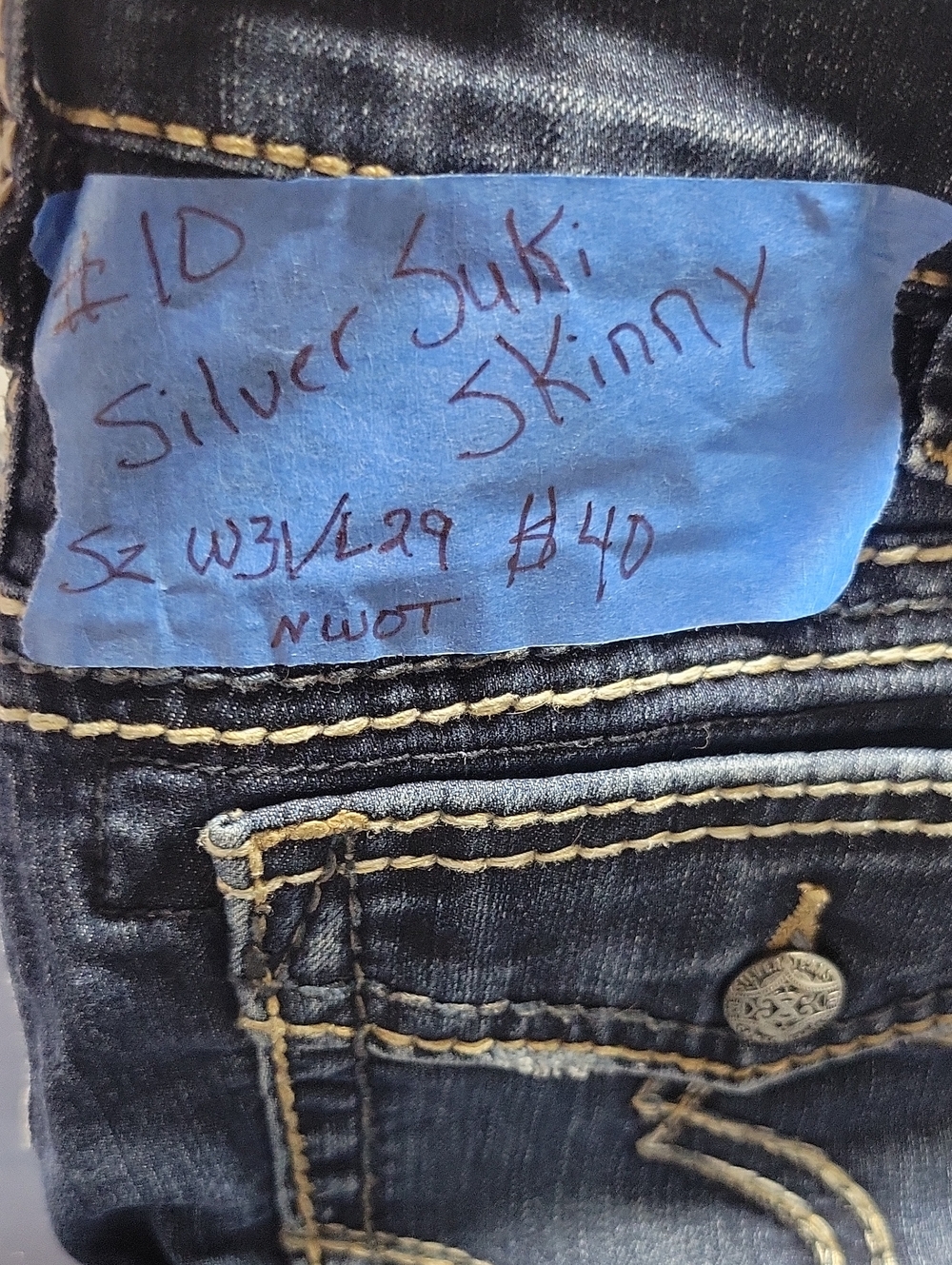 Silver Jeans Dark Blue Skinny Jeans with Contrast Tan Stitching